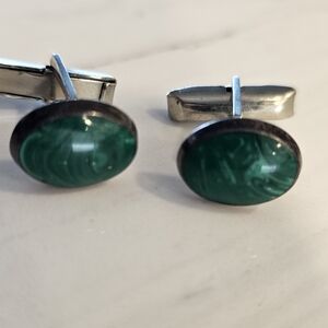 Malachite And Silver Cufflinks